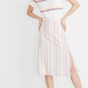 Madewell Button Slit Midi Skirt in Flecked Rainbow Stripe Size 00